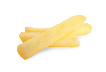 Delicious fresh french fries on white background
