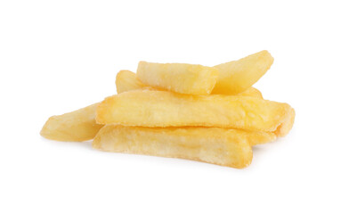 Delicious fresh french fries on white background