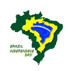 brazil map design with 3d style. Brazil map green and yellow national flag independence day