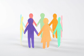 Paper human figures making circle on white background. Diversity and Inclusion concept
