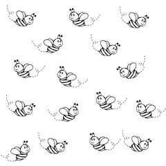 Bee icons isolated on white background hand drawn