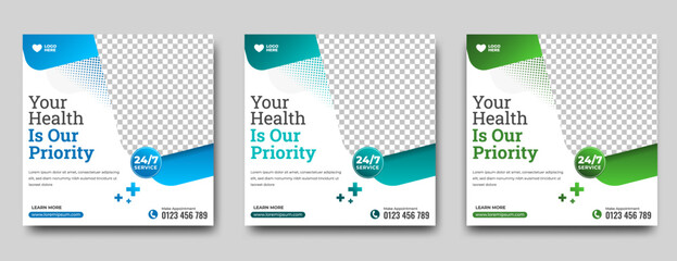 Medical and health care social media post template design collection