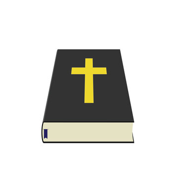 Holy Bible with Blue Bookmark and Yellow Cross Perspective Art.