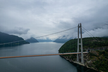 Obraz premium Aerial summer beautiful view of Hardanger Bridge, Norway