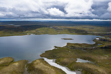 Aerial summer beautiful view near the Skiftessjøen, Norway