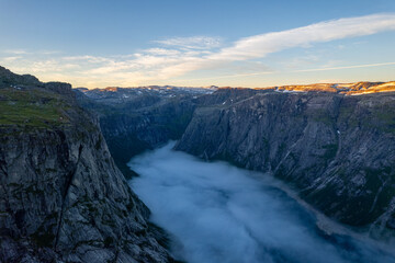 Aerial summer beautiful view of Trolltunga, Norway