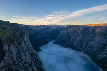 Aerial summer beautiful view of Trolltunga, Norway