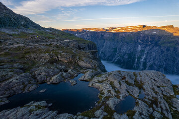 Aerial summer beautiful view of Trolltunga, Norway