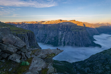 Aerial summer beautiful view of Trolltunga, Norway