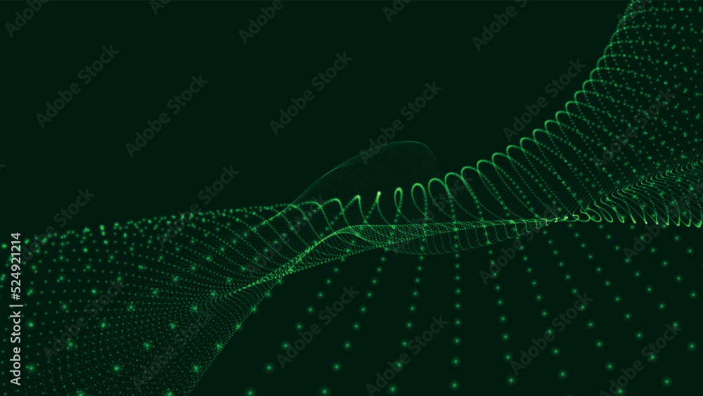 Poster wave of particles. abstract background with a dynamic wave. big data. vector illustration.