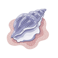 Seashell shell on the sand. Marine underwater twisted seashell. Spiral shape. Undersea mollusc. Animal and wildlife. Flat vector illustration isolated on white background