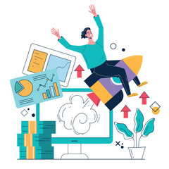 Digital business technology office work management abstract concept. Vector isolated graphic design illustration