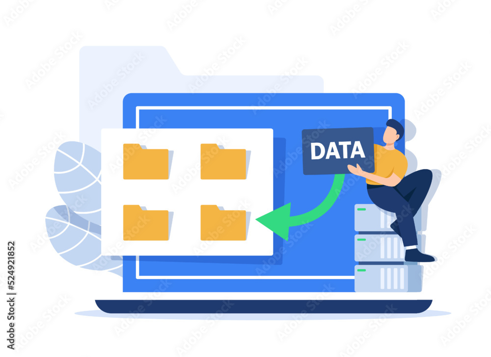 Poster cloud computing concept in flat style. it specialists administrate cloud storage scene. hosting plat