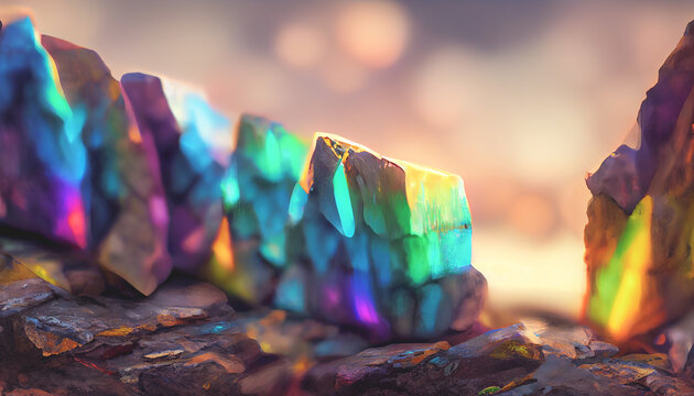 3D render digital art of iridescent bismuth rock wall. Beautiful HD wallpaper