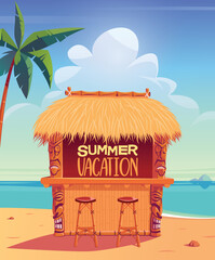 Tiki bar on summer beach stock illustration