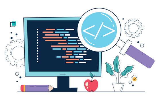 Software code program business developer code web site teamwork abstract programming concept. Vector isolated graphic design illustration