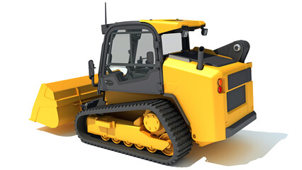 Fototapeta premium Mini Tracked Skid Loader Construction machinery 3D rendering on white background