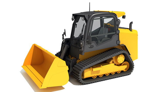 Mini Tracked Skid Loader Construction machinery 3D rendering on white background