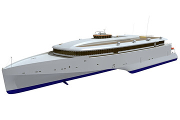 Speed Ferry cruise ship 3D rendering on white background
