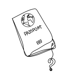 Passport with question mark as line drawing on white background