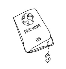 Passport with dollar as line drawing on white background