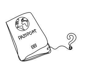 Passport with question mark as line drawing on white background