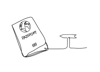 Passport with direction as line drawing on white background