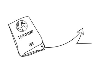 Passport with direction as line drawing on white background