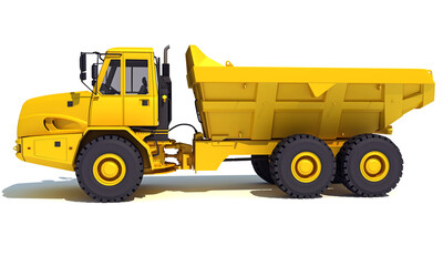 Dump Truck 3D rendering heavy construction machinery on white background