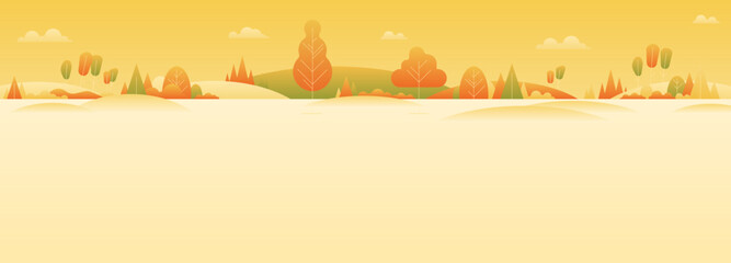 Autumn background. Trees at park view in flat style. Vector illustration horizontal wallpaper