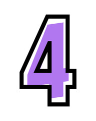 Vector number 4 with purple color and black outline