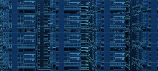 Smart building automation system digital intelligent technology abstract background architecture white 3d wireframe isolated blue background