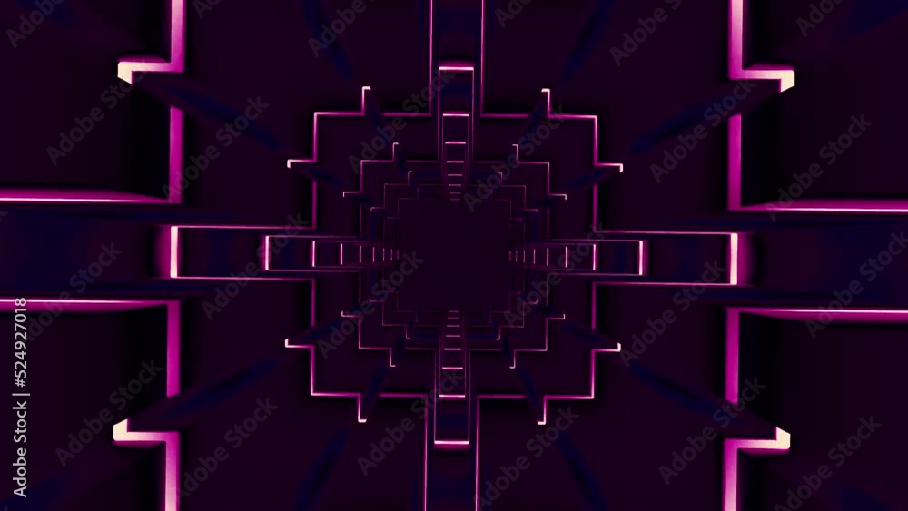 Poster rotating square tunnel with flashing end. design. geometric square tunnel with lines. lines and squa