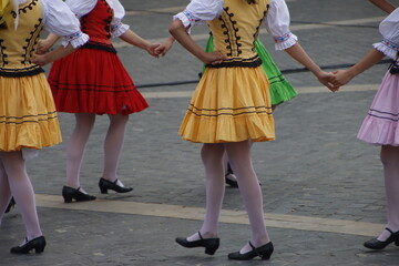 Slovak folk dance in the street
