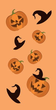 Halloween vertical banners. Jack olantern, pumpkin. Mobile display, stories sale templates social media, with copy space. Concept with smiling jack-o-lantern.