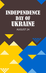 Independence day of Ukraine. August 24. Vertical black poster with yellow and blue triangles. Vector.

