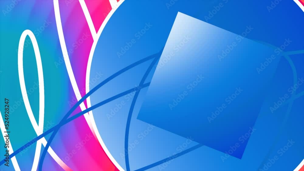 Poster animation with lines, circle and square appearing. motion. curved lines are drawn on colorful backgr