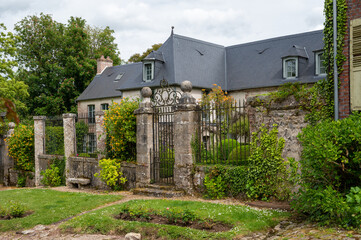 One of most beautiful french villages, Gerberoy - small historical village with half-timbered houses and colorful roses flowers, France