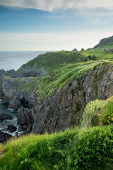 Cliffs and green pastures,Atlantic ocean bay near Bakio, small touristic village, Basque Country, Spain