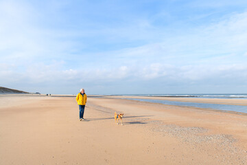 Man with dog at the coast