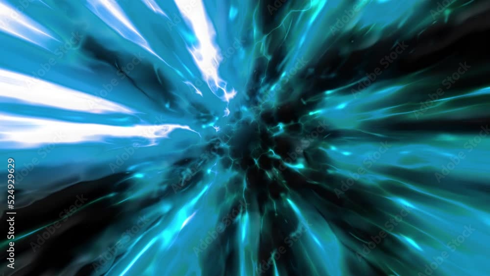 Poster turquoise background. motion.a deep dark tunnel with smoke in abstraction shimmering and moving insi