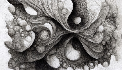 Creative trendy abstract dynamic surreal fractal background in pencil drawing style. 3D illustration © Bisams