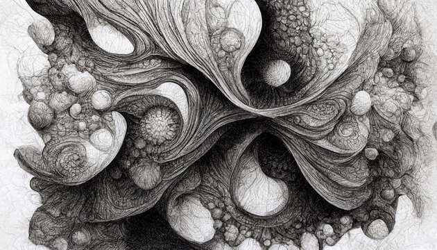 Creative trendy abstract dynamic surreal fractal background in pencil drawing style. 3D illustration