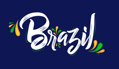 Brazil typographic design Brazilian flag colors vector illustration - obrazy, fototapety, plakaty