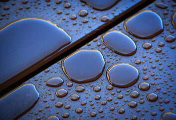 drops of rain water on a wooden table