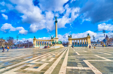 Millennium Monument with its high column and colonnades are the symbol of Budapest city, Hungary