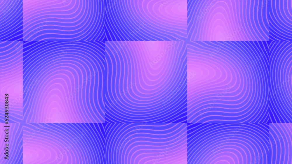 Poster Background with square sections and moving stripes. Motion. Stylish animated background with pattern of moving stripes in squares. Beautiful pattern with curved stripes in squares