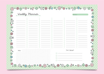 Cute floral weekly planner template