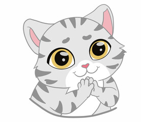 The cute American Shorthair cat is showing cute face and big eyes. Doodle art image.