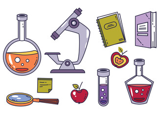 School scientist physics education lab chemistry laboratory test design element illustration set collections

